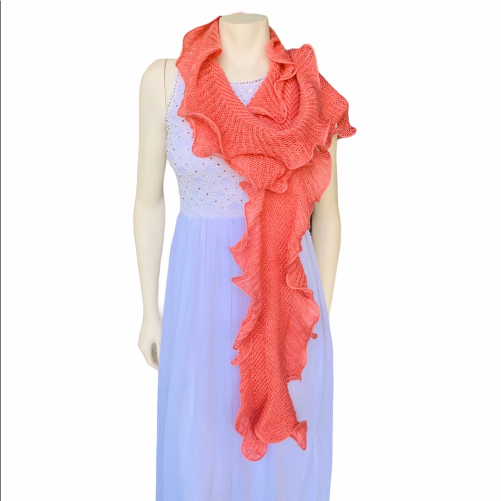 Women’s Orange Ruffle Scarf - Picture 3 of 7